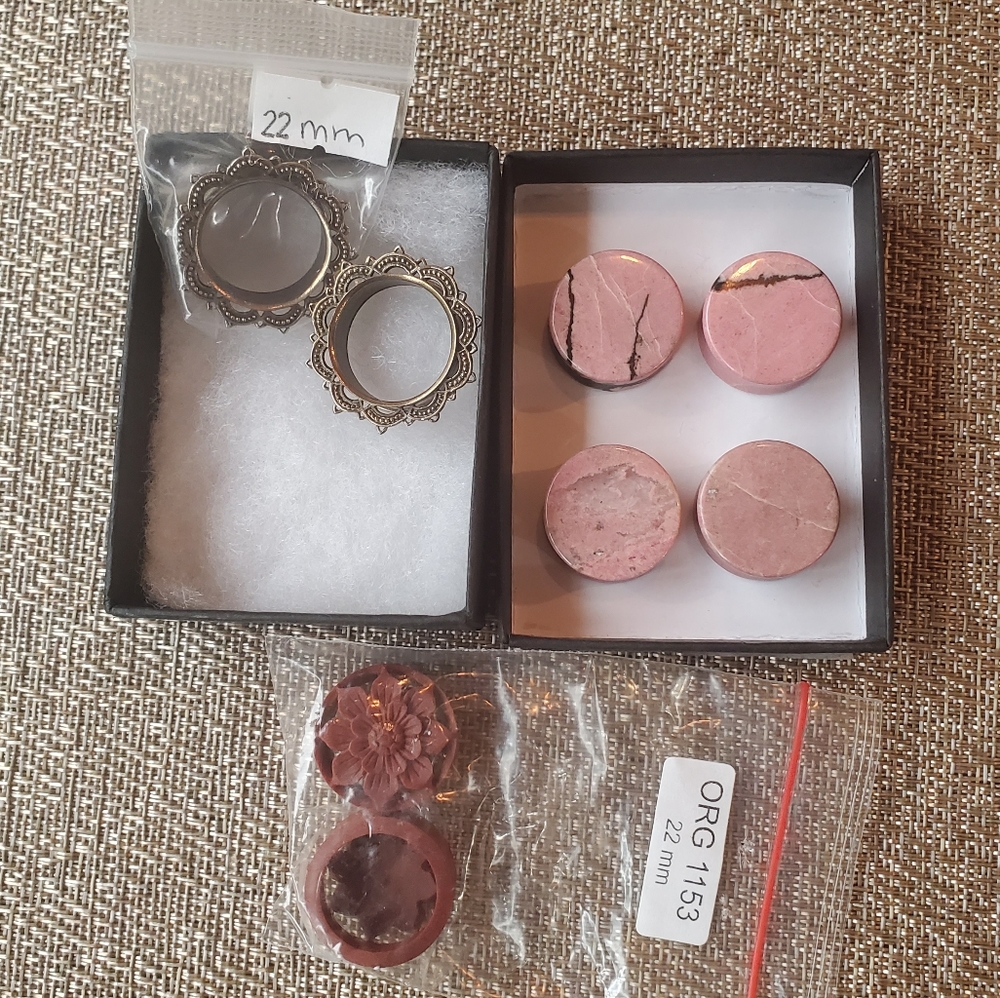 22mm plugs four pairs stone, wood, silver